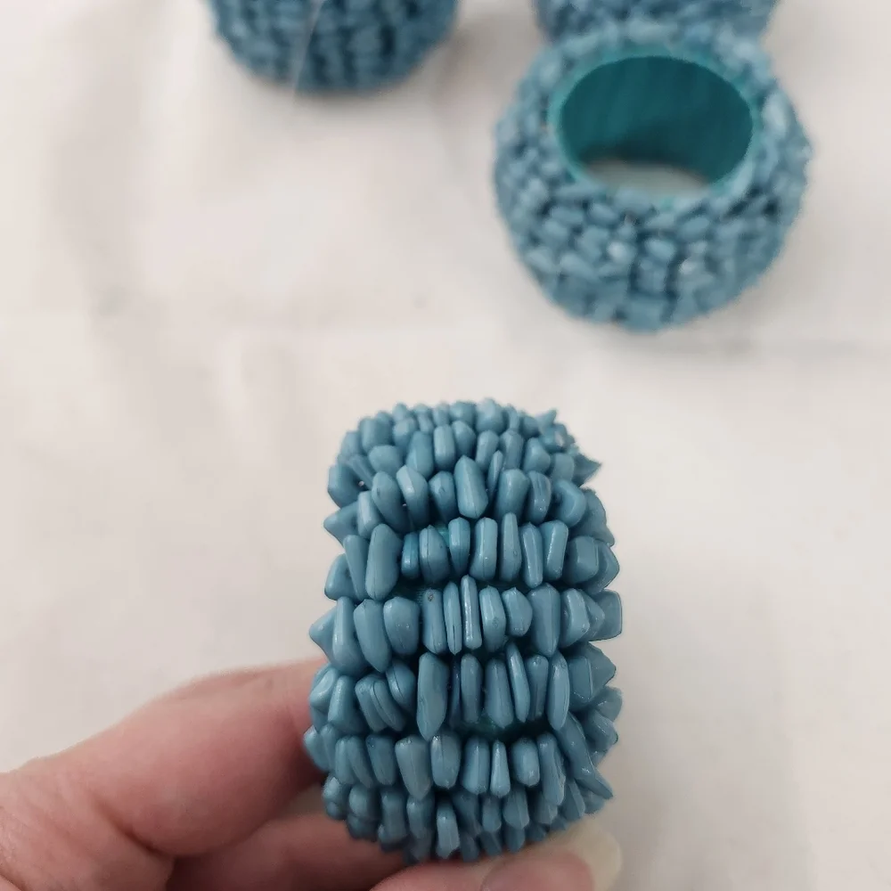 Pier 1 Blue Aman Napkin Rings Set of 4 New